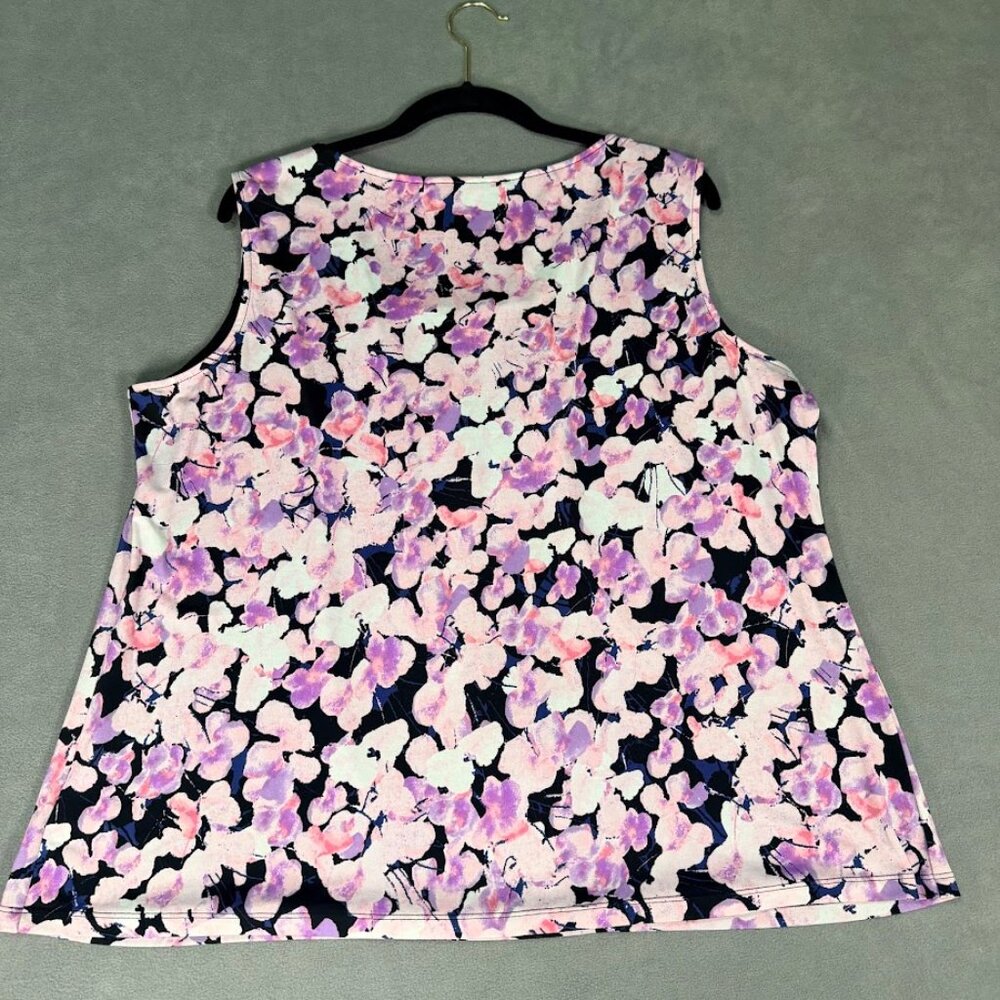 Jones Studio Separates-Floral Pink/Purple Sleeveless Pleated Top/Shell/Blouse 1X - Picture 4 of 4
